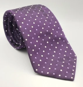 Purple & White Embroidered Tie Silk/Polyester Blend Polka Dot Check Pattern - Picture 1 of 6