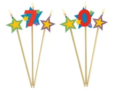 AMSCAN Age 70 Candle Blue & Red - Mens 70th Birthday Party Cake Decoration Topper Stars