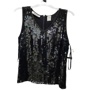 Alfani Top Seide Schwarz Ärmellos Pailletten Neu XL - Bild 1 von 10