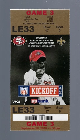 JIMMY GRAHAM DEBUT - 2010 NFL SAINTS @ SF 49ERS FULL UNUSED FOOTBALL TICKET Cover