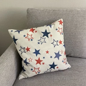 Patriotischer Kissenbezug USA Rot Blau Sterne 18x18 Reißverschluss NEU! - Bild 1 von 6