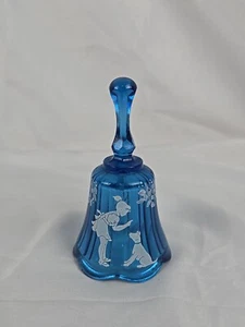 Fenton blue bell hand painted signed Girl Dog 4.5” Tall - Picture 1 of 14