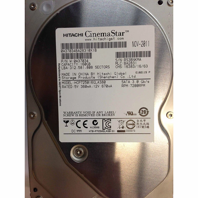 HDP725016GLA380 - Hitachi 160GB 7200 RPM SATA 3.5" HDD - Image 1 of 1