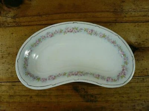 1914-1925 W H Grindley zierliches Muster blaues Band rosa Rosen nierenförmige Schüssel - Bild 1 von 4