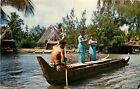 Chrome Postcard Hi E144 Tongan Dancer War Long Canoes Polynesian Cultural Center