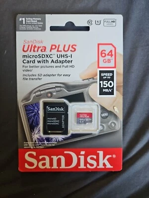 SanDisk ultra plus micro SDXC UHS-1 64 GB card with adapter - Image 1 of 2