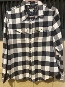 Tailor Vintage Womens Flannel Shirt Button Down Plaid Pockets Black & White SZ L - Picture 1 of 4