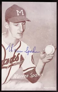Warren Spahn Milwaukee Braves Auto 1947-66 Exhibits Red Stat Back Signature - Picture 1 of 2