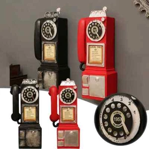 Vintage Telephone Model Wall-Mounted Resin Booth Telephone Figurine Rotary New - Zdjęcie 1 z 12