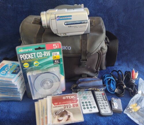 Sony Handycam Dcr-Dvd505 Camcorder Bundle lots of discs No power cord No charger
