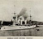 1914 WW1 Print German Light Cruiser Stettin Warship Antique Military Collectible