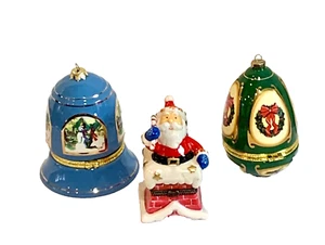 Vnt 3pc Mr. Christmas Musical Egg & Bell Ornaments Music Box & Santa Trinket Box - Picture 1 of 1