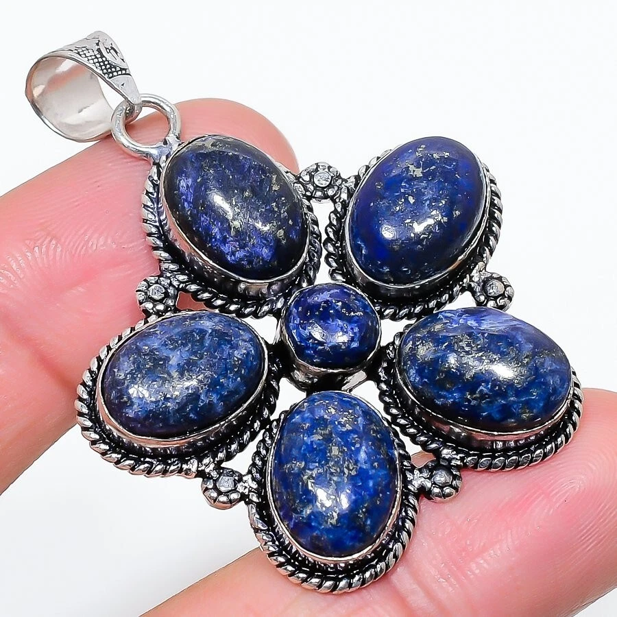 Blue Lapis Lazuli Gemstone Handmade 925 Sterling Silver Jewelry Pendant Sz 2.1" - Image 1 of 1