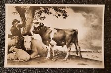 1920's RPPC Real Photo Vintage Postcard Mauritshuis Gravenhage Man and Cattle 