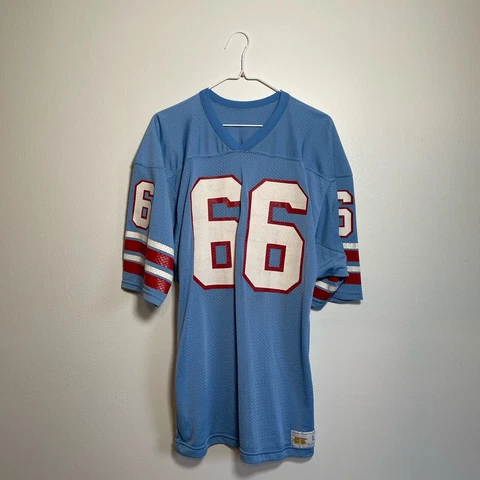 VINTAGE 80s Houston Oilers #66 George Yarno Russell Athletic jersey size LARGE Cover