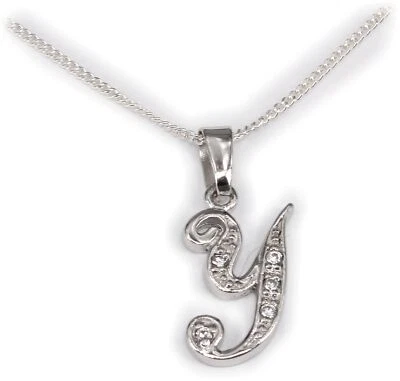 Ciondolo Charm Lettera Dell'Alfabeto Y Zirconia 15 MM Argento 925 Incl. Catena - Immagine 1 di 3