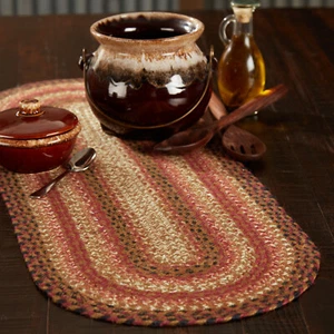 Ginger Spice Jute Table Runner 13x36 Oval Terra Cotta Burgundy Tan - Picture 1 of 2