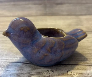Portacandele votivo tea light uccellino in ceramica blu marrone 5,5x3" - Foto 1 di 5