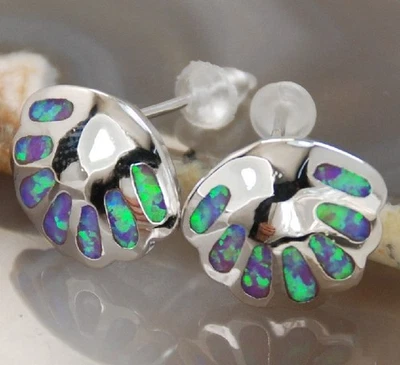 Shell shaped Purple Fire Opal Gemstone Handmade Silver Stud Earrings E30 - Image 1 of 4