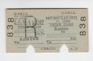 Railway Ticket D&B Joint Line Renton to ... 3rd NAAF on Leave Return Edmondson - Picture 1 of 1