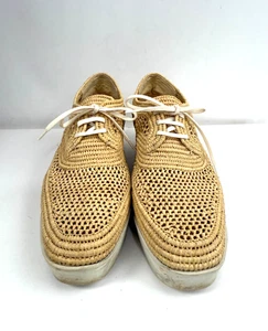 Robert Clergerie Beige Raffia LISA Platform Oxfords Comfort Shoes Size 38 - 8 - Picture 1 of 5