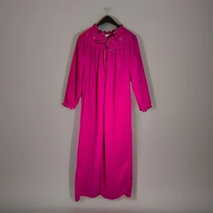 Vtg Quiet Moments Embroidered Hot Pink Long Nightgown LRG Grannie Housecoat - Picture 1 of 10