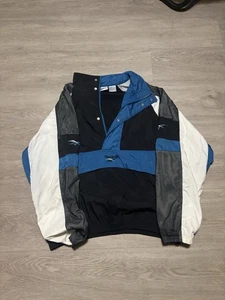Vintage 90s Reebok Jacket Mens Medium Hidden Hood Half Zip Snap Up Hooded Blue - Picture 1 of 3
