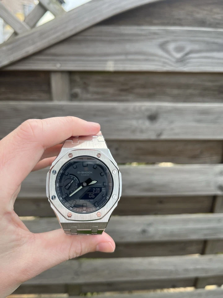 Custom Casio G-Shock GA-2100-1A1ER CasiOak - Stainless steel Mens gift