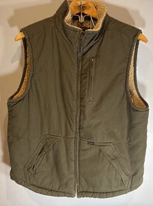 Lee Sherpa Lined Canvas Vest Mens Medium Olive Green Full Zip Utility Workwear - Picture 1 of 7