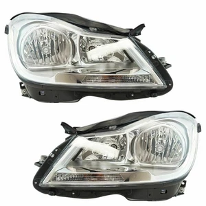 For 2012-2014 Benz C300 Headlight Pair DOT Chrome Bezel - Picture 1 of 4
