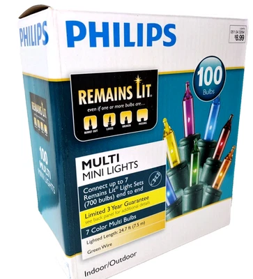 Philips Christmas "Remains Lit" 100 ct Multi Mini String Lights, 7 Colors - 24ft - Image 1 of 4