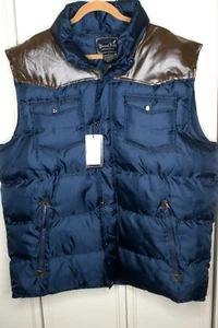 New Mens Pussi Atti 2xl Puffer Vest W/Patch Full Zip and Snap Blue New Old Stock - Picture 1 of 6