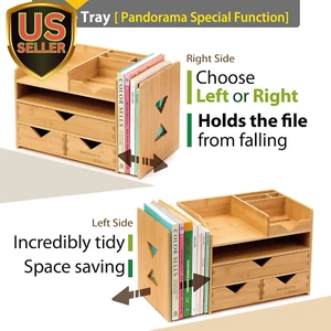 Bamboo Desk Organizer with Adjustable File & Book Holder, Spacious Desktop St... - Picture 1 of 12