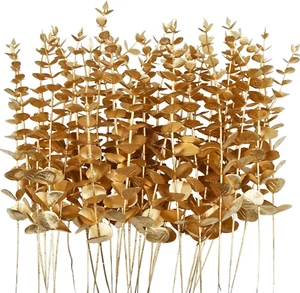 36 Pcs Gold Artificial Eucalyptus Stems 15'' Faux Eucalyptus Leaves Decor Fake G - Picture 1 of 7