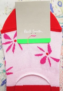 Paul Smith Women Italian Footsie Socks Floral Red & Pink F840 OneSize Cotton-Mix - Picture 1 of 5