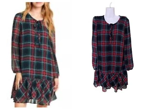 Vestido Draper James para mujer a cuadros con volantes dobladillo cintura caída negro/rojo - Imagen 1 de 8