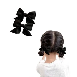 Black Satin Hair Bow Clips 2pcs Hair Accessories for Girls Classic Style - Picture 1 of 6