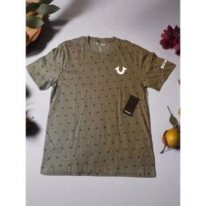 True Religion Olive Green Horseshoe Print T-Shirt Designer Casual Streetwear XL - Picture 1 of 13