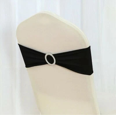 Bandas para sillas de spandex negro fajas lazos para sillas cintas para lazo decoración de cumpleaños para boda Foto 1 de 4