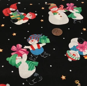 Christmas*Snow Family*on Black w/Gold Stars & White Dots*MBT *100% Cotton*21"x8" - Picture 1 of 5