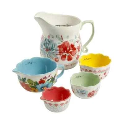 Pioneer Woman Gorgeous Garden Floral Prep 5 pcs Set Jug Measuring Cups Ceramic - Image 1 of 4