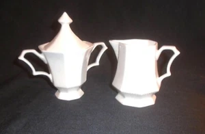 Vtg Independence Ironstone Interpace Japan White Octagonal Cream & Sugar Set - Picture 1 of 6