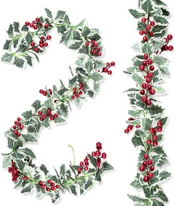 2Pcs Christmas Artificial Garland, 15.7Ft Xmas Berry Holly Leaves Garland Christ - Picture 1 of 7