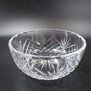 Clear Crystal Bowl Round with Fan & Diamond Cuts with Notched Edge and Star Base - Picture 1 of 11