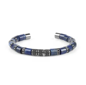 Lapis Lazuli & Black Crystals Cuff Bracelet - Picture 1 of 3