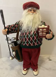Santa Golf Figurine Red Corduroy Pants & Hat Argyle Sweater Golf Clubs & Balls - Picture 1 of 7