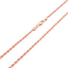 Collier pendentif chaîne corde italienne en or rose 10 carats 2,5 mm taille diamant 14"- 30"
