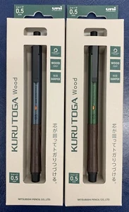 Kuru Toga Wood Qty. 2 Green and Grey 0.5mm Mechanical Pencil -NEW- - Picture 1 of 2