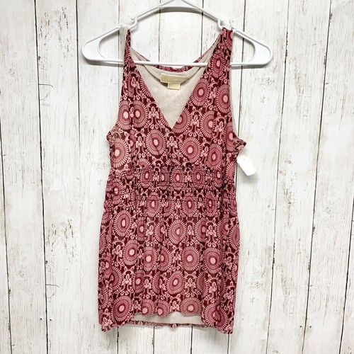 Abito Michael Kors donna taglia small geometrico senza maniche scollo a V rosso bordeaux