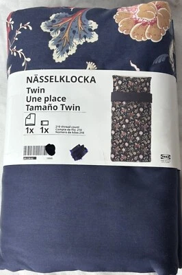 Ikea NASSELKLOCKA Twin Duvet Cover & 1 Pillowcase Bed Set Dark Blue Floral - Image 1 of 2